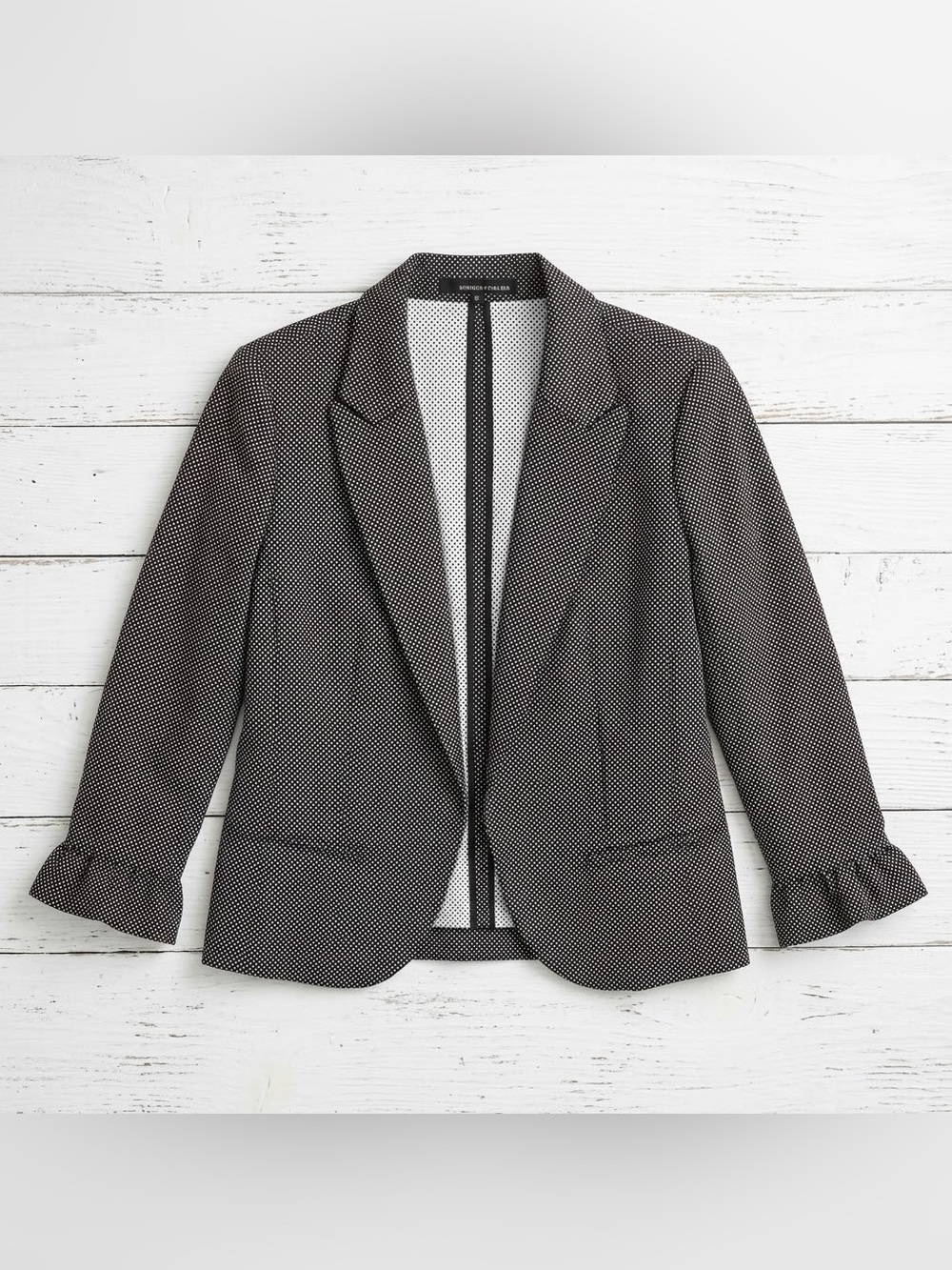 Amanda & Chelsea Women's 16 Black White Polka Dot 3/4 Scrunched Sleeve Blazer